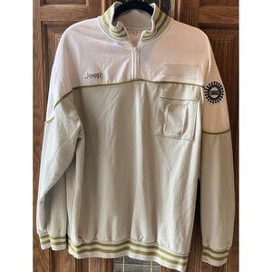 VTG Jeep Men's Pullover Sweatshirt Size XL UAW Green White ID Holder Quarter Zip